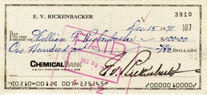 Eddie Rickenbacker signed Check