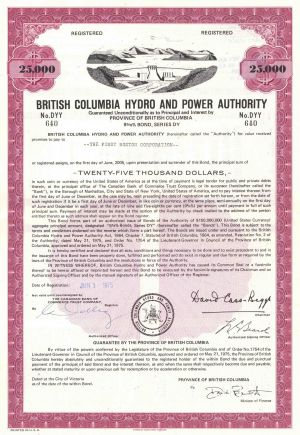 British Columbia Hydro and Power Authority - Canadian Water Bond - Various Denominations