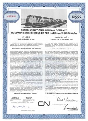 Canadian National Railway Co. - $1,000 US Dollar Railroad Bond - Photographic Vignette