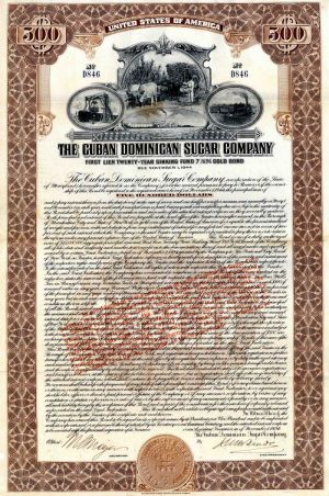 Cuban Dominican Sugar Co. - 1924 dated Cuba Bond (Uncanceled)