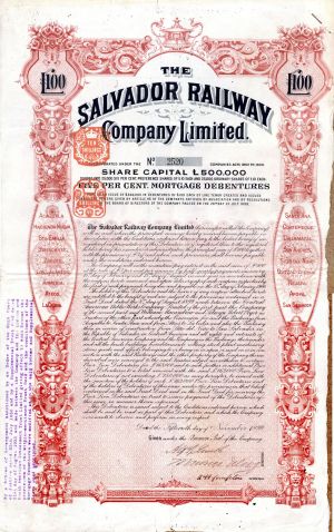Salvador Railway Co. Limited - £100 Bond dated 1899