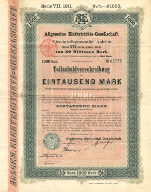 Allgemeine Elektricitats-Gesellschaft - 1,000 German Marks - Bond
