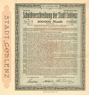 Schuldverschreibung der Stadt Coblenz - 200,000 Mark Bond