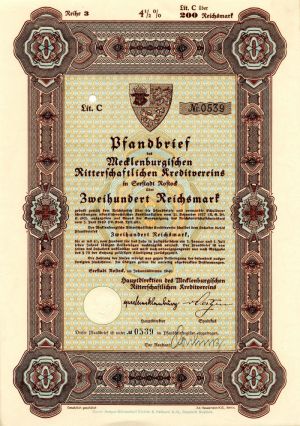 Pfandbrief des Medlenburgischen - 200 Reichsmark Bond