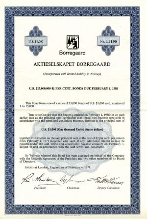 Aktieselskapet Borregaard - $1,000