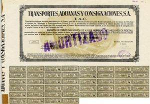 Transportes, Aduanas y Consignaciones, S.A. 500 Pesetas