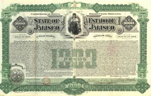 State of Jalisco Estado De Jalisco - Two Language $1,000 1898 Gold Bond