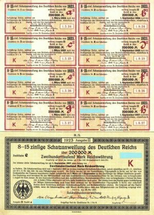 Schatzanweifung des Deutfchen Reichs dated 1923 - 200,000 German Marks Bond
