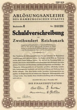 Germany - 200 or 50 Reichsmark Bond