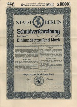 Stadt Berlin Schudverfchreibung - Various Denominations Bond