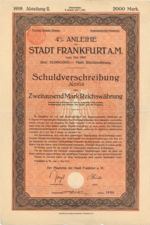 Anleihe der Stadt Frankfurt A.M. - Various Denominations Marks Bond