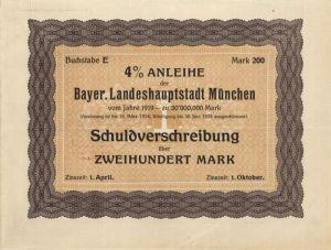 Anleihe der Bayer.Landeshauptstadt Munchen - 200 Mark Bond