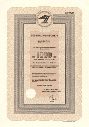 Besserungs-Schein - 1,000 Reichsmark Bond