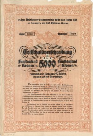 Teilfchuldverfchreibung - 5,000 Kronen Bond
