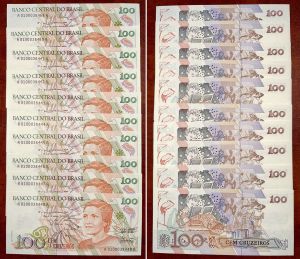 Brazil - 100 Brazilian Cruzeiros - P-228 - Group of 10 notes - 1990 dated Foreign Paper Money