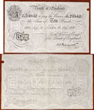 Counterfeit 10 Pound Great Britain - P-336 - 1936 dated Bernhard Counterfeit Note - Operation Bernhard - Foreign Paper Money