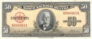 Cuba - 50 Pesos - P-81b - 1958 dated Foreign Paper Money