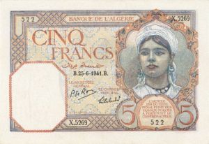 Algeria - 5 Francs - P-77a - 1941 dated Foreign Paper Money