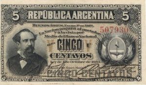 Argentina - 5 Centavos - P-5 - 1883 dated Foreign Paper Money