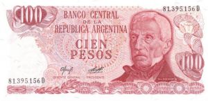 Argentina - 100 Pesos - P-291 - 1971-1973 dated Foreign Paper Money
