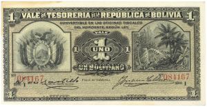 Bolivia - 1 Boliviano - P-92 - 1902 dated Foreign Paper Money