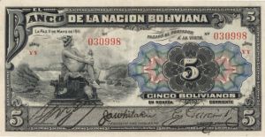 Bolivia - 5 Bolivianos - P-105b - 11.5.1911 dated Foreign Paper Money