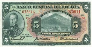 Bolivia - 5 - Bolivianos - P-120a - 1928 dated Foreign Paper Money