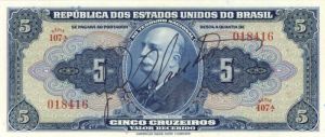 Brazil - 5 Brazilian Cruzeiros - P-134a - 1943 dated Foreign Paper Money