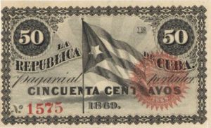 Cuba - 50 Centavos - P-54 - 1869 dated Foreign Paper Money