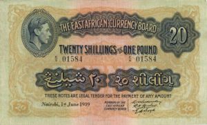 East Africa - 20 Shillings = 1 Pound - P-30a - 1 June 1939 dated Foreign Paper Money