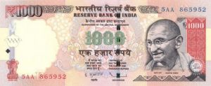 India - 1000 Rupees - P-107a - 2011 dated Foreign Paper Money