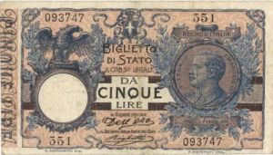 Italy - 5 Lire - P-23a - 1904 dated Foreign Paper Money