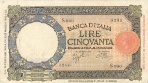 Italy - 50 Lire - P-58 - 1943 dated Foreign Paper Money