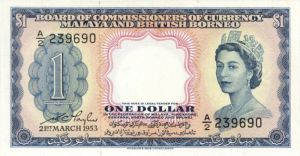 Malaya and British Borneo - 1 Dollar - P-1a - 1953 dated Foreign Paper Money