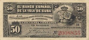 Cuba - 50 Cuban Centavos - P-46a - 1896 dated Foreign Paper Money