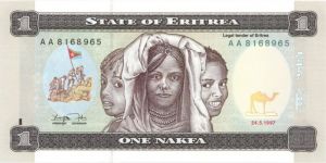 Eritrea - 1 Eritrean Nakfa - P-1 - 1997 dated Foreign Paper Money