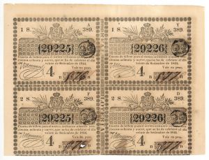 Cuba Sheet of 4 Lottery Tickets -  Foreign Paper Money