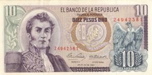 Colombia - 10 Pesos Oro - P-407c -1967 dated Foreign Paper Money