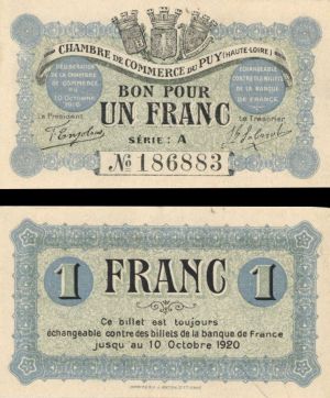 France, Notgeld - 1916-1920, 1 Franc -  Foreign Paper Money