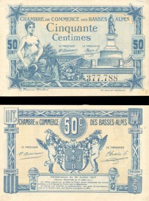 France, Notgeld - 1917, 50 Centimes -  Foreign Paper Money