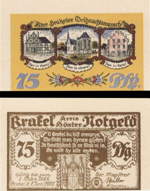 German  Notgeld - 75 Pfennig -  Foreign Paper Money Error