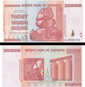 Zimbabwe - 20 Trillion Zimbabwean Dollars - P-89 - Foreign Paper Money Error