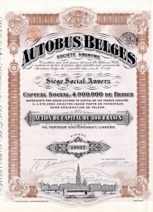 Autobus Belges Societe Anonyme - Stock Certificate