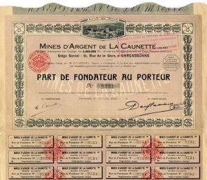 Mines D'Argent De La Caunette - Stock Certificate