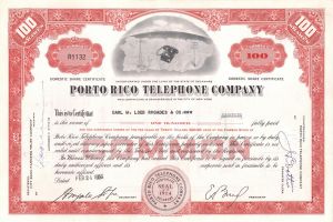 Porto Rico Telephone Co. - dated 1950's-60's Puerto Rican Utility Stock Certificate