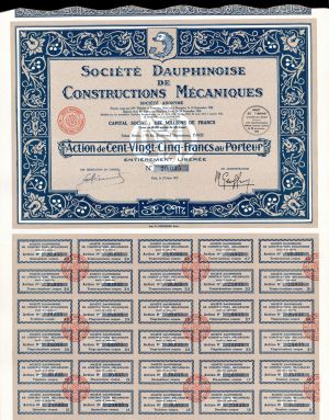 Societe Dauphinoise De Constructions Mecaniques - Stock Certificate