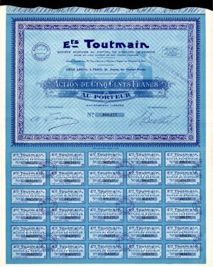 Ets Toutmain - Stock Certificate