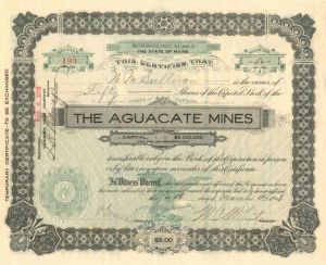 Aguacate Mines - Stock Certificate