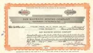 San Mauricio Mining Co. - Stock Certificate