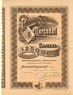 Compania Minera De Mercadal - Stock Certificate